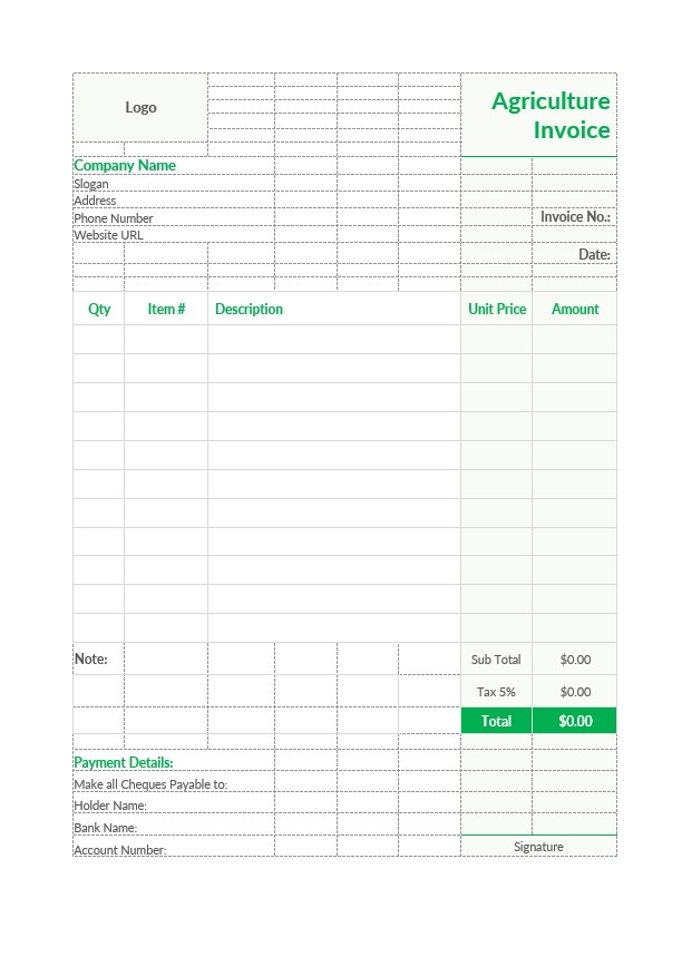 Agriculture Invoice PSD template
